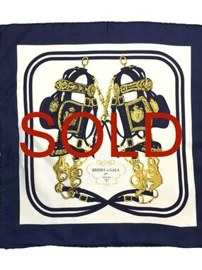 SOLD --> Hermès—“Brides de Gala” Navy Silk Scarf